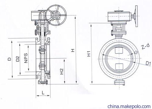 D343H涡轮硬密封偏心蝶阀结构图