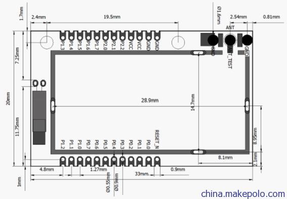 zigbee无线模块尺寸图