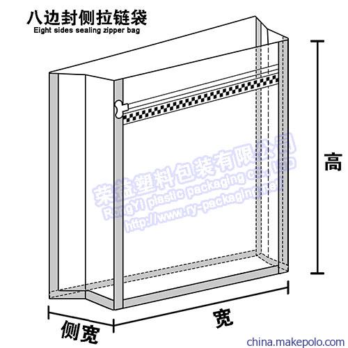 八边封侧拉链袋.-袋型模型图