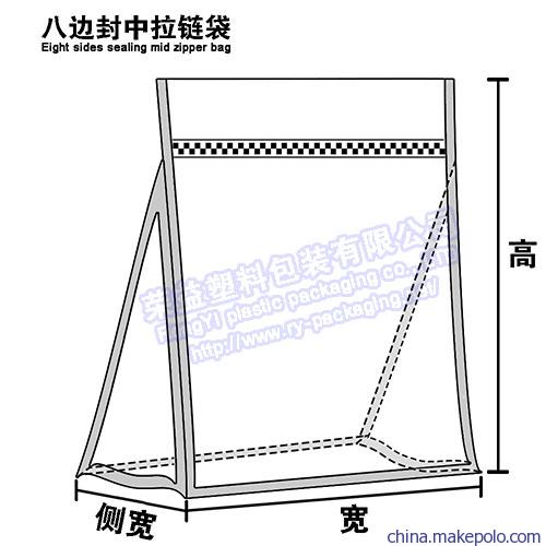 八边封中拉链袋-袋型模型图