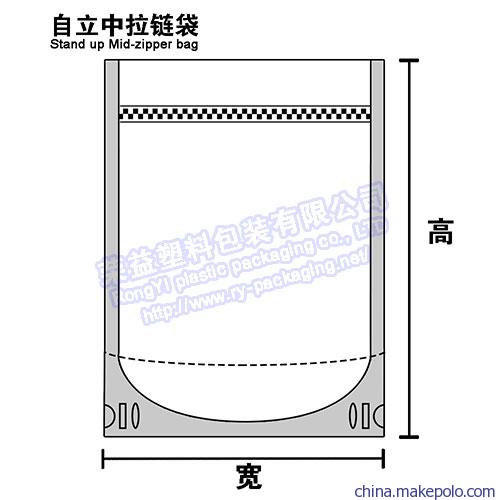 自立中拉链袋-袋型模型图